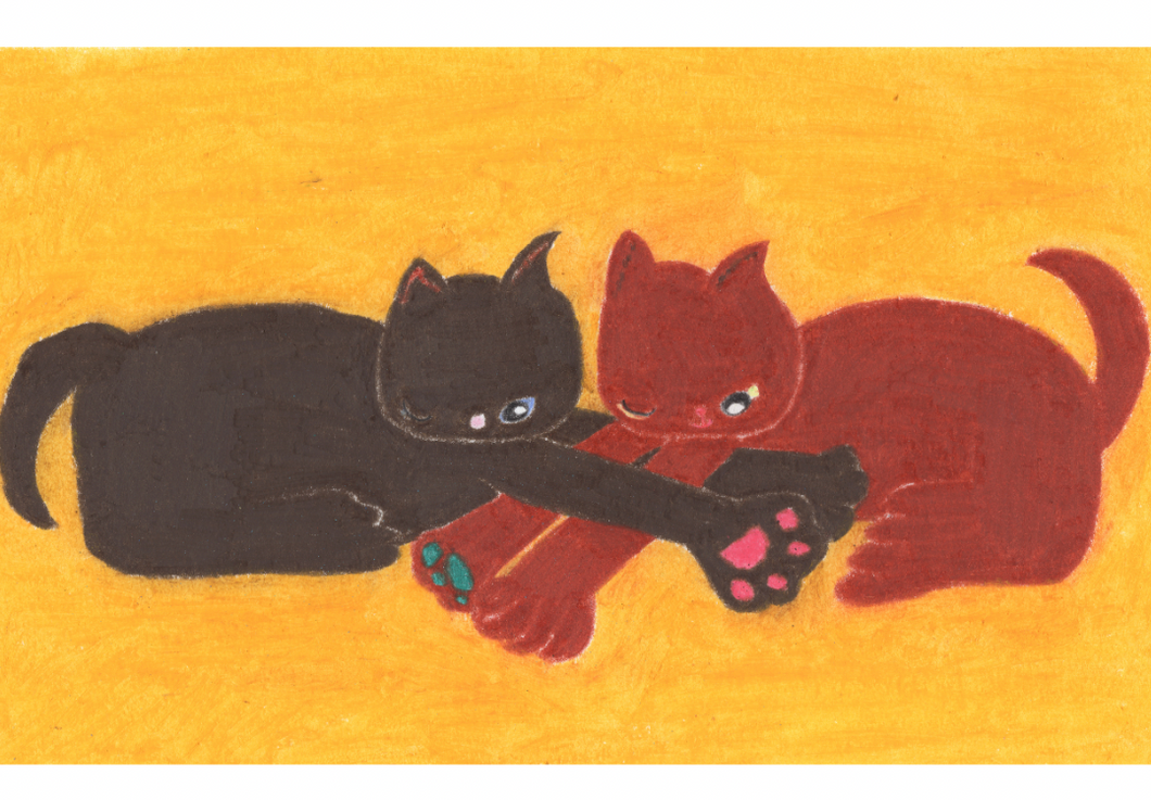 Two Cats(Yellow) Print