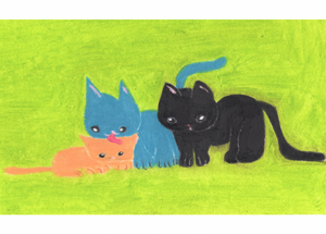 Three cats(Lemon Green) Print