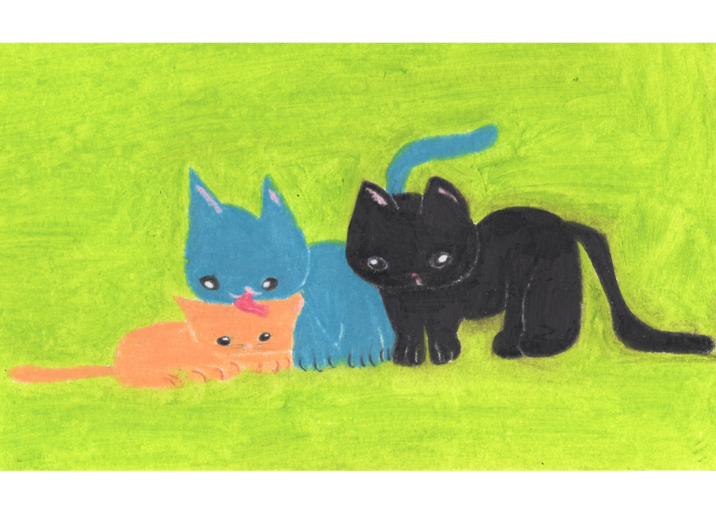 Three cats(Lemon Green) Print