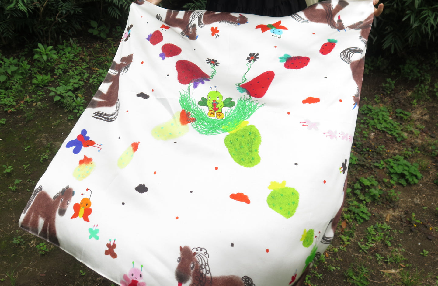 Silk scarf - Butterflies and horses