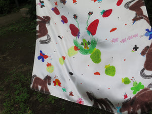 Silk scarf - Butterflies and horses